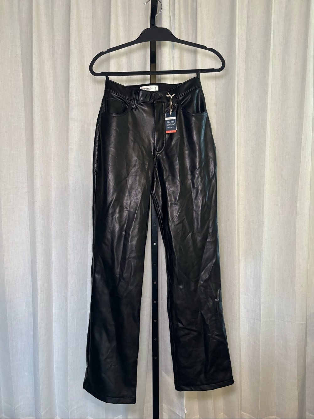 Abercrombie & Fitch Black Faux Leather Straight-Leg Pants